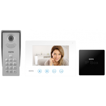 ZESTAW WIDEODOMOFONOWY JEDNORODZINNY EURA TYTAN VDP-12A3 12VDC BIAŁY + BRAMKA IP VDA-99A3